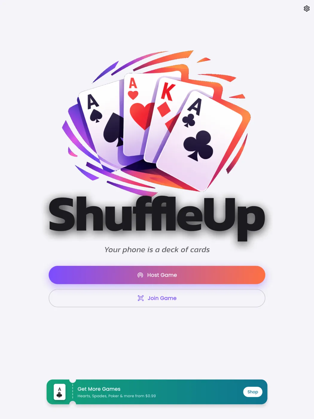 ShuffleUp home, classic theme (tablet)