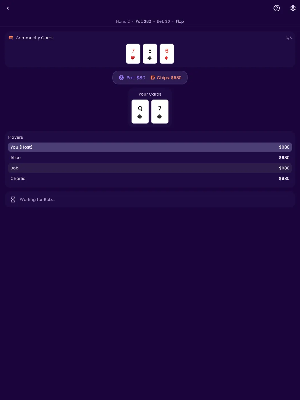 Texas Hold'em, midnight theme (tablet)
