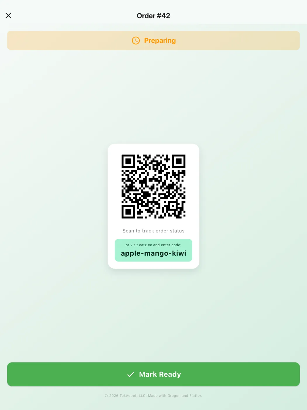 Order preparing, customer view (tablet)